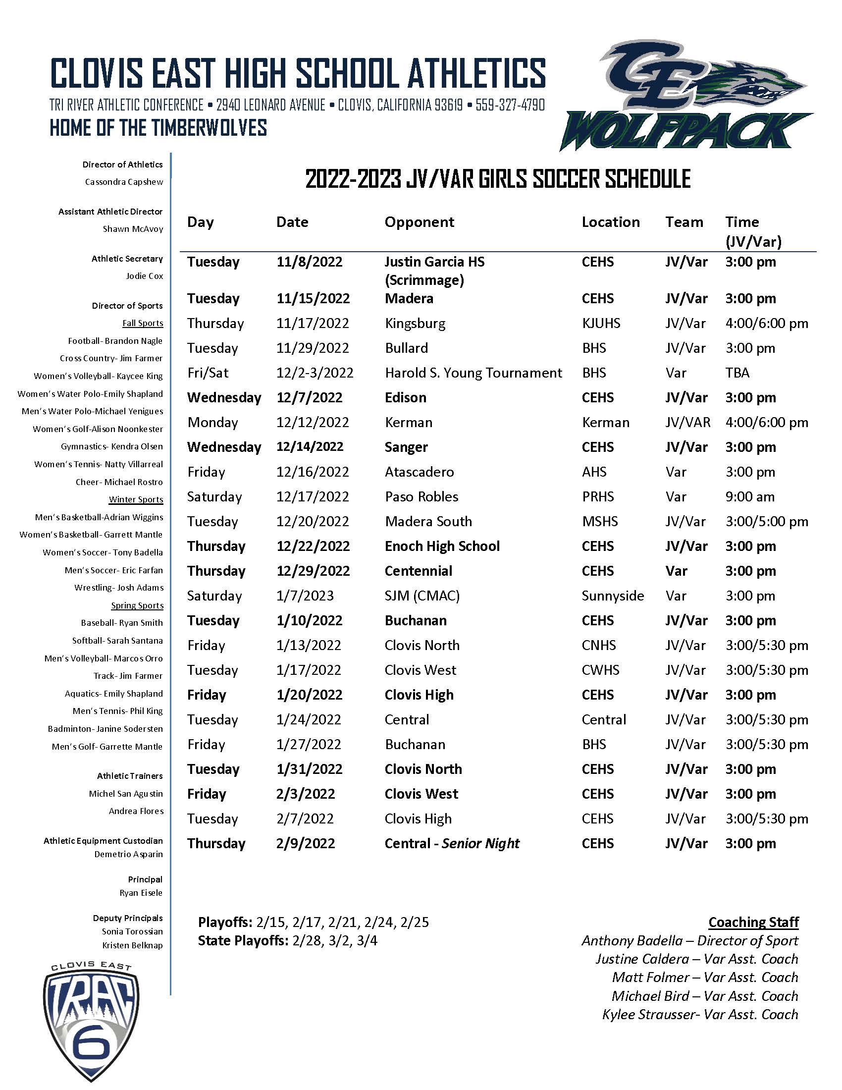 22-23 girls soccer schedule