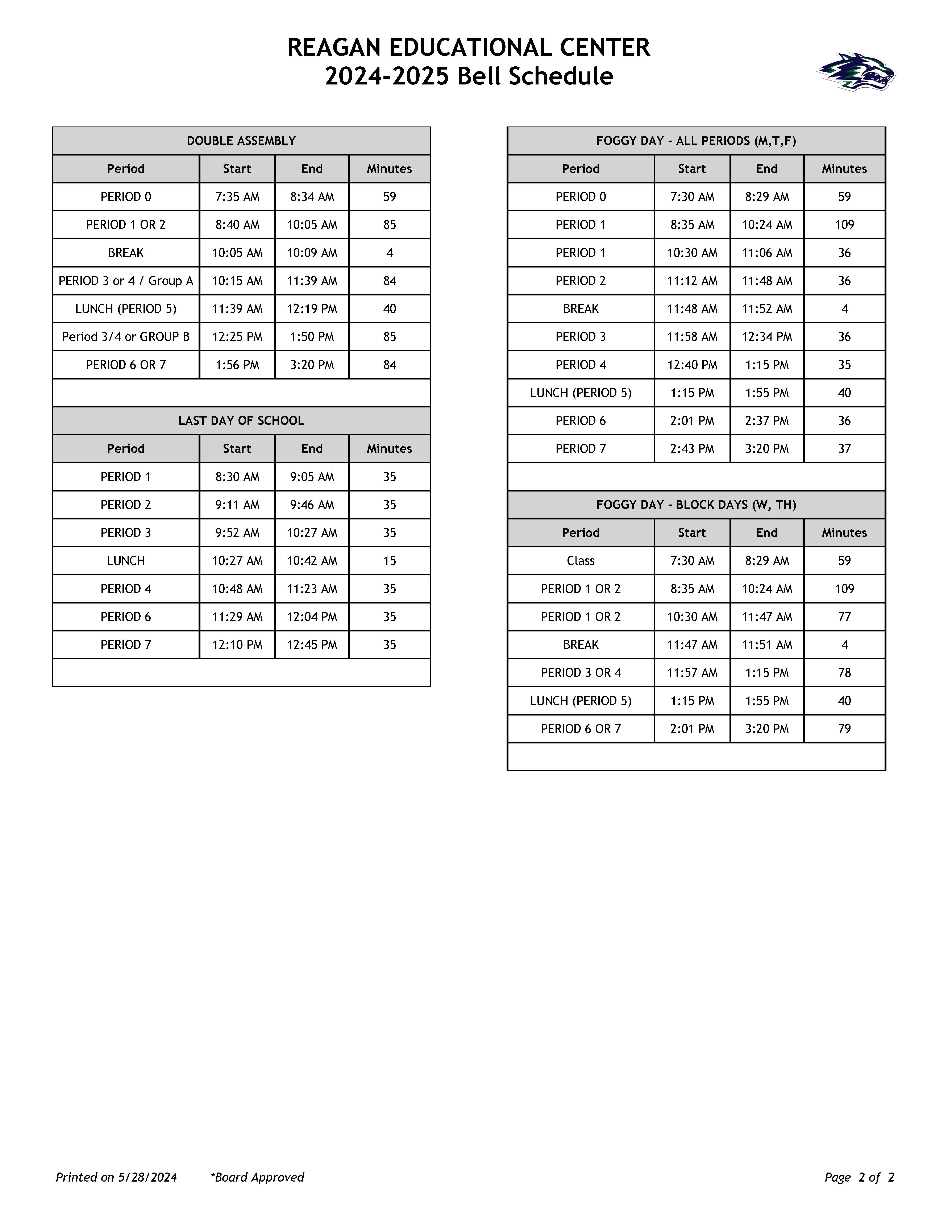 REC Bell Schedule 