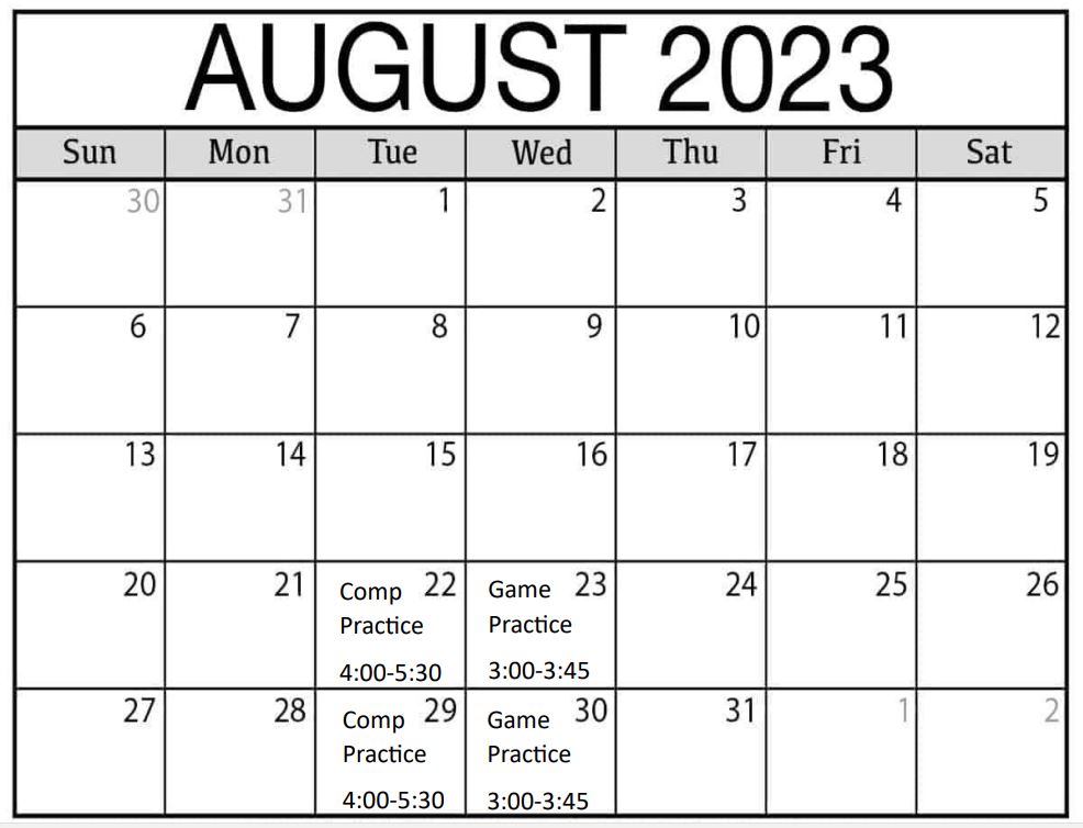 Cheer August 2023 Calendar