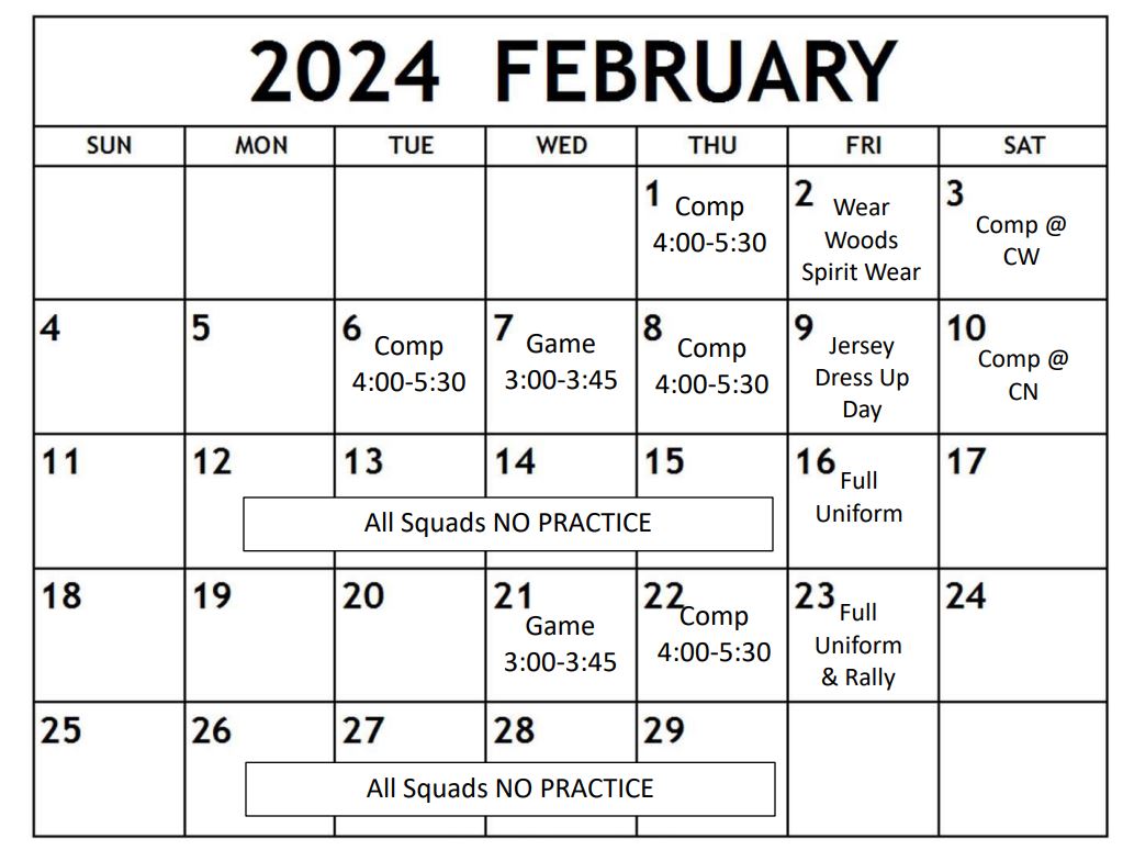 February 2024 Cheer Calendar